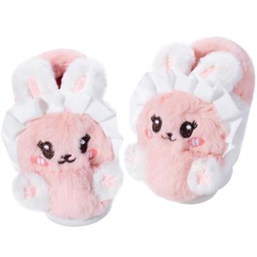 Imagem de Yoroka Chinelos de coelho para meninas, design em forma de desenho animado, pantufa quente de pelúcia para uso interno e quarto de inverno para crianças, Coelhinho rosa 2, 12-13 Little Kid
