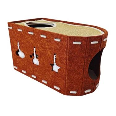 Imagem de KiBcsLic Casa de escalada para gatos 2 em 1, grande, interna, de feltro, dobrável, estável, aconchegante, arranhador fechado, 52x30x30 cm para gatos de todas, Marrom