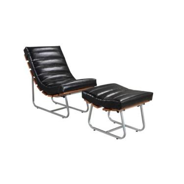 Imagem de Poltrona + Puff Costela Rubi material sintético Preto - Aqui Decore