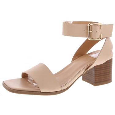 Imagem de Sandália social sobre os dedos cruzada, salto bloco, bico aberto, Natural, 34