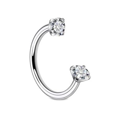 Imagem de Ftovosyo Anel de nariz em ferradura 20G 18G titânio anel de nariz sapato de cavalo anéis de narina para mulheres piercing de ferradura dupla joia piercing de narina 8 mm diâmetro interno, Metal