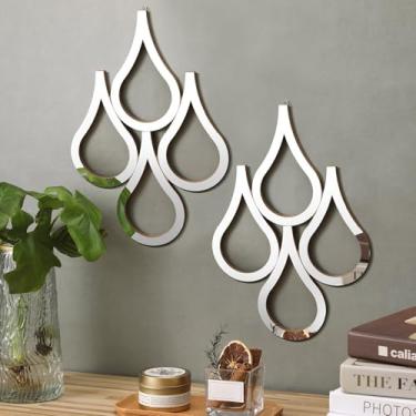 Imagem de 2 peças de espelho de parede em lágrima espelhos pendurados na parede espelho de lágrima decoração de parede espelhos decorativos decoração espelho de destaque para casa sala de estar quarto banheiro, 40 x 28 centímetros (prata)