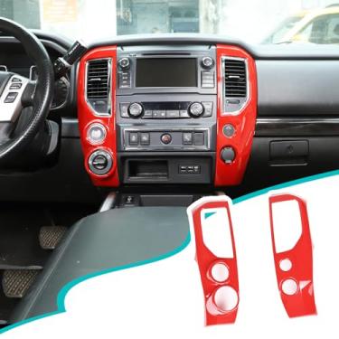 Imagem de Hudiriy Acabamento de moldura decorativa de tomada de ar condicionado de controle central compatível com Nissan Titan 2016-2019 Moldura de tomada de ar de controle central acessórios interiores