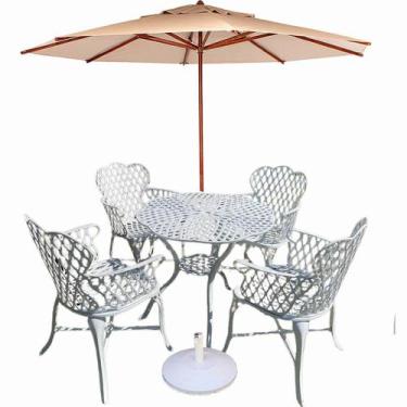 Imagem de Conjunto de Jardim e Piscina Viena Bambu 4 Cadeiras Alumínio Fundido +