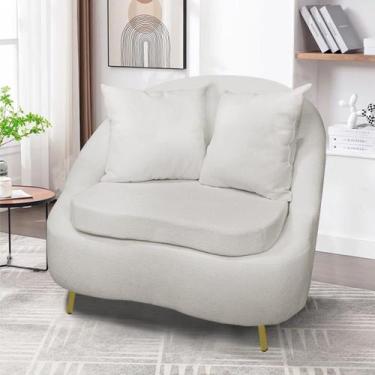 Imagem de Poltrona Decorativa Orgânica Pé Ferro Dourado Zaya Bouclê Off White C0