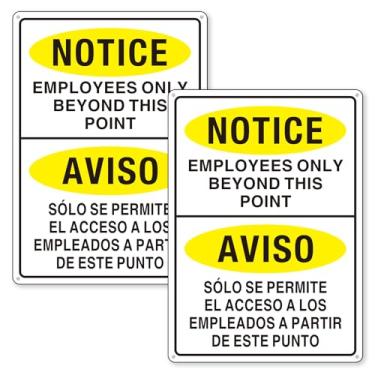 Imagem de (Pacote com 2) Sinais bilíngues para funcionários apenas além deste ponto, placa de alumínio espanhol inglês, sem entrada não autorizada - à prova de intempéries e fácil de instalar para portas de