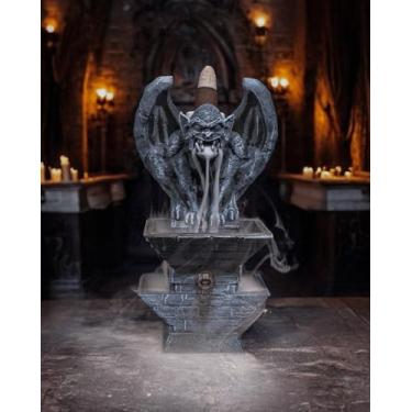 Imagem de Suporte para Incenso Gótico em Forma de Gárgula com Efeito de Fumaça em Cascata, Decoração Medieval