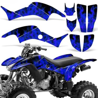 Imagem de Wolfcore Decals, Kit gráfico de quadriciclos: adesivos Quad para Honda TRX 400EX (1999-2007), com design de chamas em azul, transforme seu passeio com adesivos legais de quadriciclo!