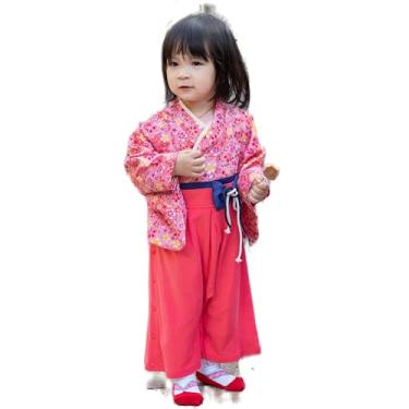 Imagem de Fantasia de quimono para meninas, conjunto de roupas de samurai para crianças, vestido de princesa japonês, fantasia de Halloween, cosplay, capa rosa