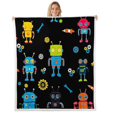 Imagem de Cobertor infantil robô fofo, cobertor de cama moderno em aquarela inteligente para meninos e meninas, equipamentos de desenho animado, cobertor de lã, cobertor preto difuso, 102 x 127 cm