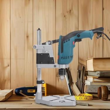 Imagem de Suporte Universal para Furadeira de Bancada, Base em Alumínio, Altura Ajustável, Coluna Cromada, Uso em Marcenaria e Oficina