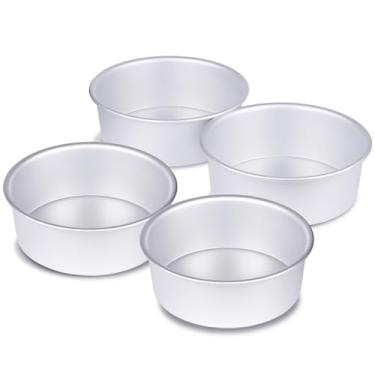 Imagem de HomeMall Conjunto de 4 formas de bolo redondas de 10 x 5 cm, formas de alumínio para mini bolos, antiaderentes resistentes, ferramentas de cozimento uniformes para cozinha doméstica, aniversário de