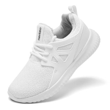 Imagem de nerteo Tênis feminino sem cadarço para meninos e crianças leves tênis corrida caminhada academia sapatos modernos para crianças pequenas/crianças grandes, Branco, 16