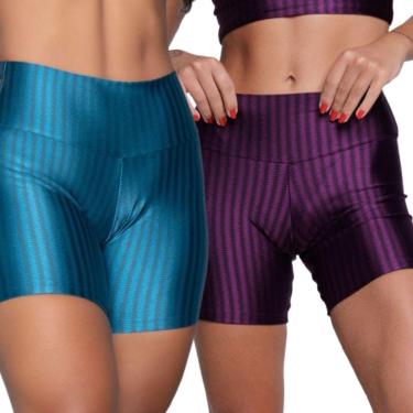 Imagem de Short Fitness Ikat New Zig 3D Serra e Mar Kit Com Duas Cores Cós Alto Roupa Para Academia Treino-Feminino