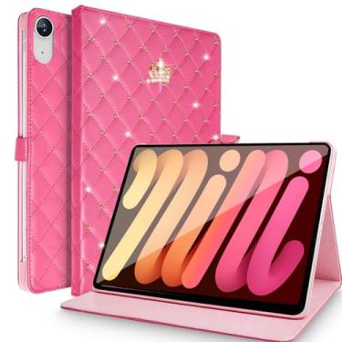Imagem de Changjia Capa para iPad Mini 6 (8,3 polegadas, 2021), linda coroa brilhante diamante strass elegante couro PU inteligente auto hibernar/despertar capa à prova de choque para Apple iPad Mini 6ª geração