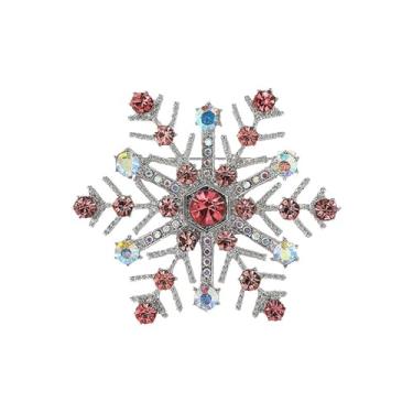Imagem de Broche de floco de neve para mulheres strass cristal roupas elegantes chapéu bolsa saia acessórios de inverno fantasia de Natal joias presentes, Medium, Liga de aço, Sem Pedra Preciosa