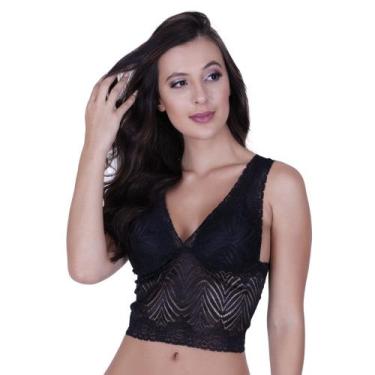 Imagem de Blusa de Renda Cropped com Bojo Alça Larga Cris - NAKA MODAS, Preto, M