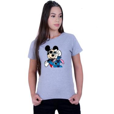 Imagem de Camiseta Baby Look Feminina Mickey Lilo Stitch Friends - Lafre, Cinza,