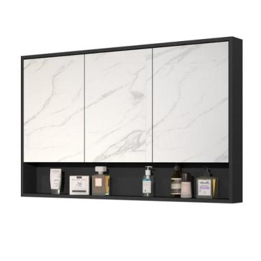 Imagem de Armário Banheiro 90Cm 3 Portas Com Espelho Hefesto Preto - Emes Moveis