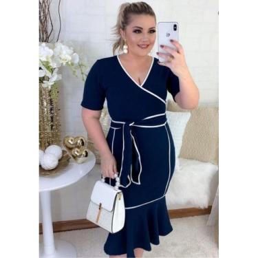 Imagem de Vestido Plus Size Viés Transpassado Moda Feminina Evangélica - Miss Fl