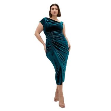 Imagem de City Chic Vestido feminino plus size - Vivi Velour Midi, Azure, 46