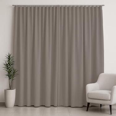 Imagem de Cortina Blackout para Trilho Suíço, Poliéster, Branco, 300x250cm, 85% Bloqueio de Luz, 2 Peças, Ideal para Quarto, Sala e Escritório (Cinza)
