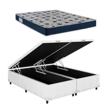 Imagem de Cama Box Baú Casal Bipartido Branco Colchão ISO 60 D28 - Ortobom