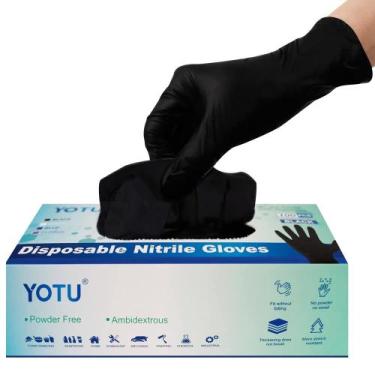 Imagem de Luvas descartáveis YOTU Black Nitrile Latex & Powder Free