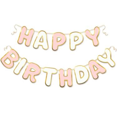 Imagem de Faixa de Feliz Aniversário Ouro Rosa Branco Tema Náutico Meninas Artigos de Festa de Aniversário Decorações de Aniversário Sinais de Aniversário Decoração Pendurada para Quarto de Bebé