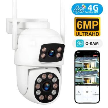 Imagem de Câmera IP 4G Externa 6MP PTZ Com Cartão SIM Vigilância CCTV Visão Notu