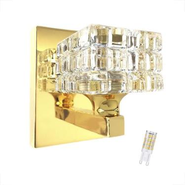 Imagem de Arandela Cristal K9 Quadrado Dourado Brilhoso Bet39 + Led - Acienda