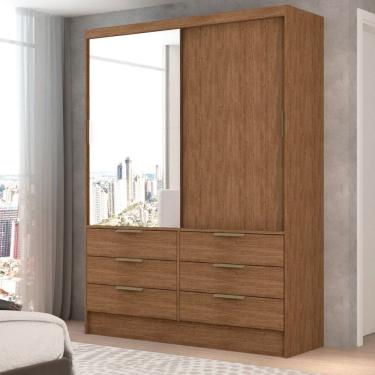 Imagem de Guarda-Roupa Solteiro Taylor 2 Portas de Correr 6 Gavetas com Espelho Marrom - Pm