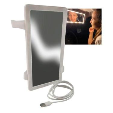 Imagem de Espelho De Carro S/ Fio 3 Cores Led Usb Quebra Sol Maquiagem - 0