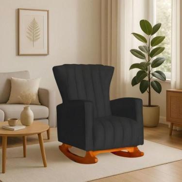 Imagem de Poltrona Amamentação E Descanso Pés Balanço Libia Suede Suede Preto - 