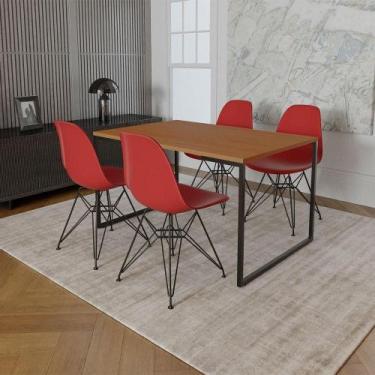 Imagem de Mesa Industrial Base Ferro Preto Tampo 137X90 Canela 4 Cadeiras Ferro 