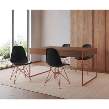 Imagem de Mesa Jantar Industrial Retangular Amêndoa 137X90Cm Com 4 Cadeiras Pret