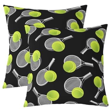 Imagem de Erosebridal Conjunto de 2 capas de almofada pretas de tênis 45,7 x 45,7 cm, capas de almofada macias para meninos e meninas, capas de almofada esportivas com bola, fronhas quadradas decorativas para