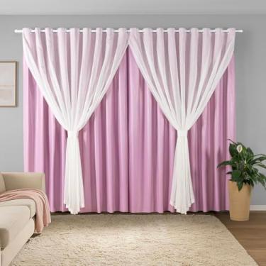 Imagem de Cortina Sala Quarto Blecaute 2,80m Larg. x 2,50m Alt. Linho Trabalhado, Forro em PVC Blackout 100%, c/Abraçadeiras - Inovi - Rosa/Branco