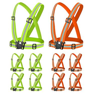 Imagem de Miushion Colete refletivo | Segurança e alta visibilidade para corrida, caminhada, ciclismo | Refletor ajustável e elástico para roupas ao ar livre (pacote com 10, laranja e verde)