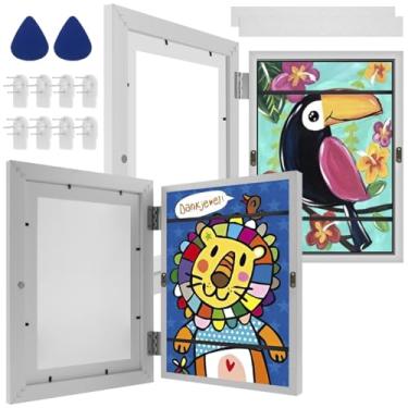 Imagem de Tcwhniev Conjunto de molduras de arte para crianças, molduras A4 com abertura frontal, moldura de madeira para exibição de 100 imagens horizontais e verticais, para artesanato, desenho, arte 3D (2