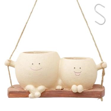 Imagem de Tcwhniev Vaso para pendurar, vaso de flores com rosto oscilante, vaso de flores criativo para pendurar no rosto do sorriso, decoração de vaso fofo para prateleira de mesa, varanda, vasos de suculentas