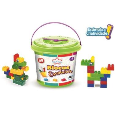Imagem de Brinquedo para Montar Balde Blocos Escolares 30 PCS - Big STAR