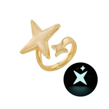 Imagem de Qermolas Anel aberto com estrela que brilha no escuro para mulheres, berloque luminoso esmaltado empilhável, anéis ajustáveis joias Y2K, pedra preciosa, Sem pedra preciosa
