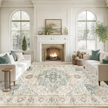 Imagem de xilixili Tapete para sala de estar de 25 x 35,5 cm, grande, lavável, antiderrapante, vintage, resistente a manchas, resistente a manchas, para quarto, sala de jantar, escritório, 25 x 35 cm, verde