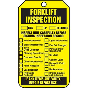Imagem de Accuform TRS314CTP Accuform PF-Cardstock Etiqueta jumbo, Legend"Forklift Inspection", 21 cm de comprimento x 9,5 cm de largura x 0,0 cm de espessura, preto sobre amarelo (pacote com 25)