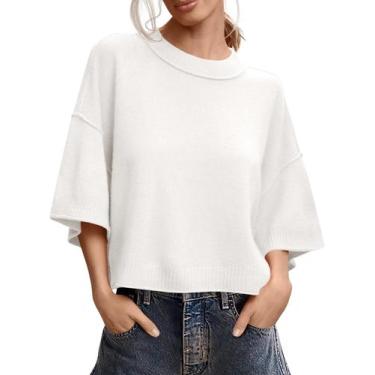 Imagem de Suéter feminino Saodimallsu, manga curta, grande, branco