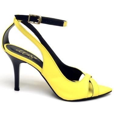 Imagem de Sandália de Salto Médio Amarelo Conforto - Ellas Online, 37, Feminino,