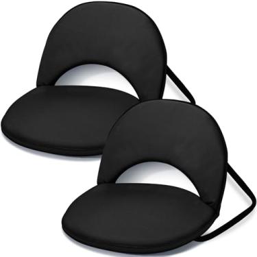 Imagem de Maitys 2 peças de assentos de estádio para arquibancadas com suporte para as costas e almofada assento dobrável com encosto amplo acolchoado cadeiras de chão escolares 5 posições reclináveis (preto)