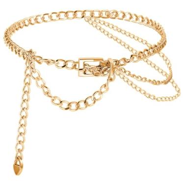 Imagem de Mabor Cinto de corrente de ouro multicamadas para mulheres – Cinto de metal ajustável, joias elegantes punk para jeans, vestidos, calças e acessórios de biquíni