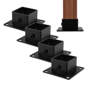 Imagem de Wealrit 4 peças base de poste de deck quadrado flange de aço inoxidável haste de âncora, suporte resistente para trilhos de deck, suporte de corrimão, pérgula, concreto, madeira/metal (3 cm x 3 cm)
